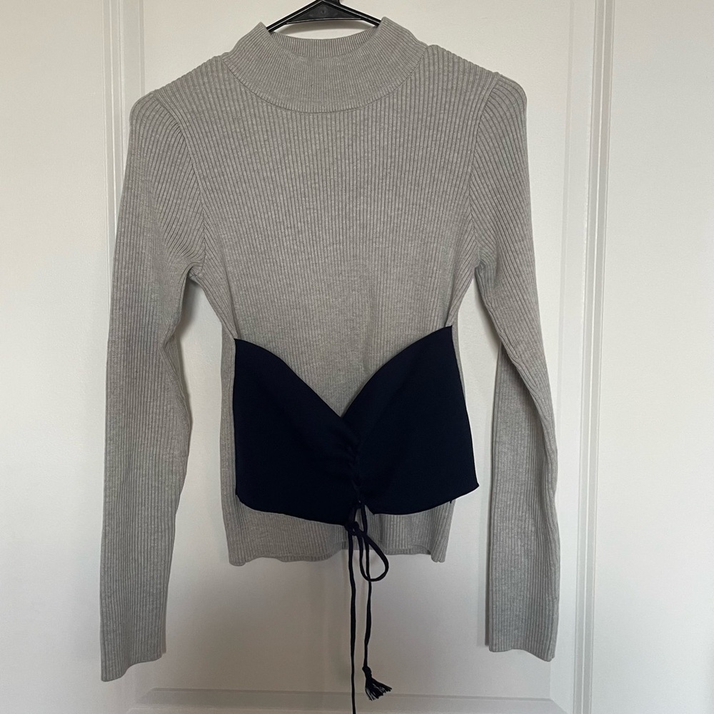 Murua Gray and Navy Long Sleeve Tee with Corset